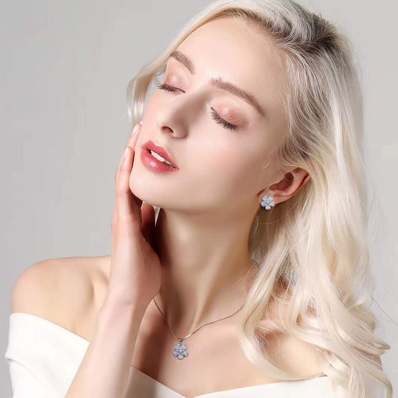 CiNily Flower Opal Pendant Necklace Box Chain 18K White Gold Plated Pink Topaz Zircon Opal Jewelry for Women, Gemstone Necklaces Lovers Birthday Friendship Jewelry - Image 3
